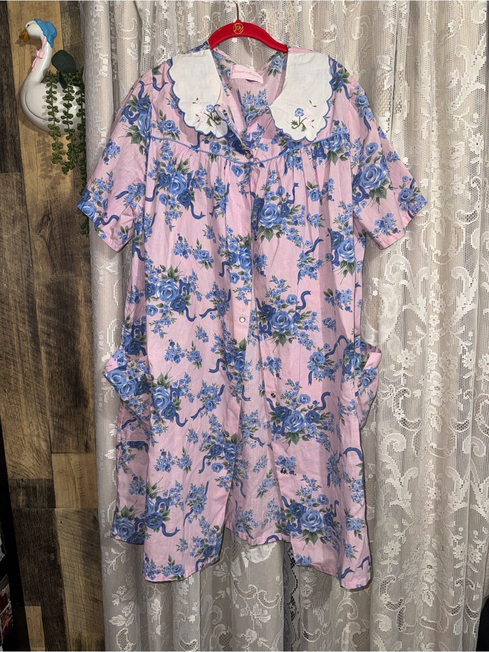 Vintage Pleasant Memories Floral Cottagecore Housecoat Duster Dress L/XL